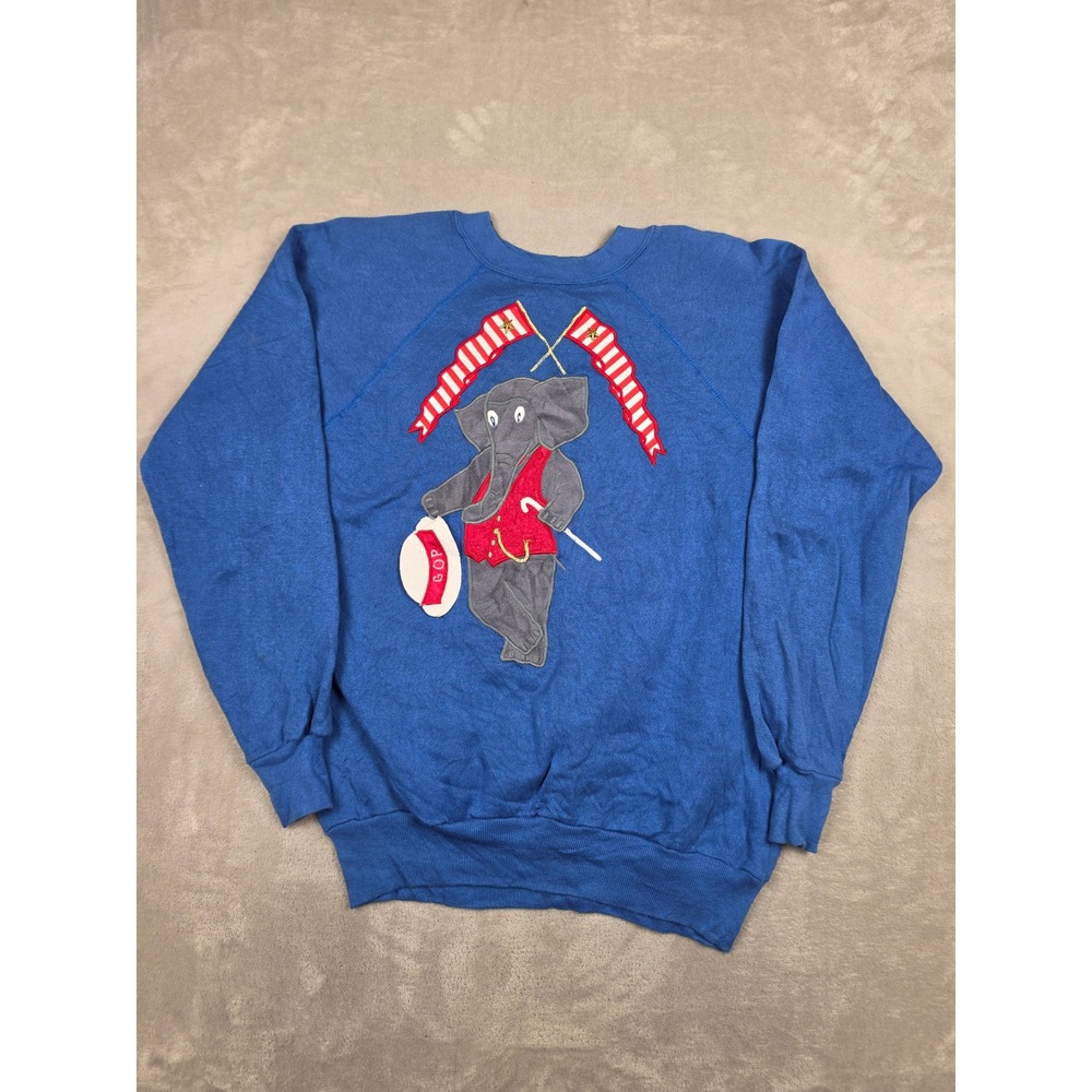 Vintage Bordeaux Sweatshirt Adult L Blue 1981 GOP Elephant Politics USA Made
